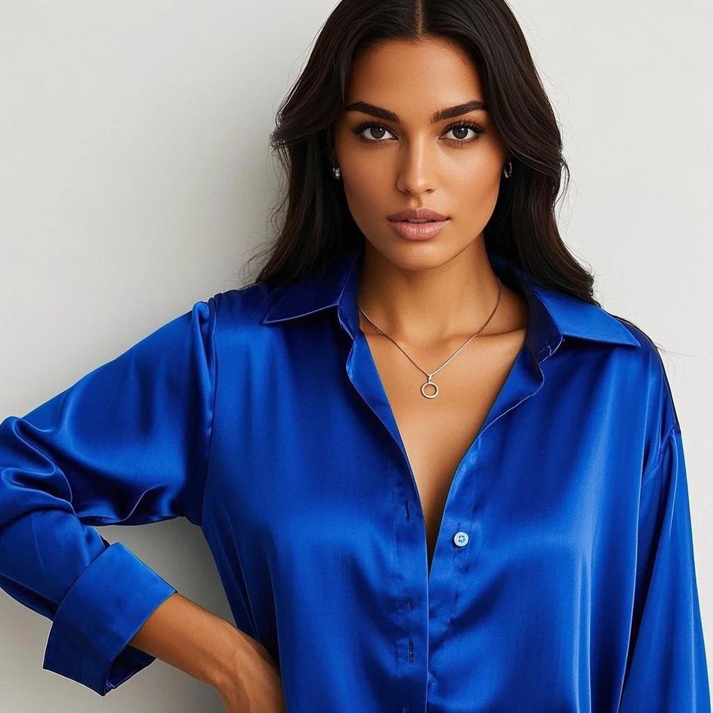 Coréen bureau dame tendance chemise décontractée Blouses élégantes pour les femmes Satin multicolore
