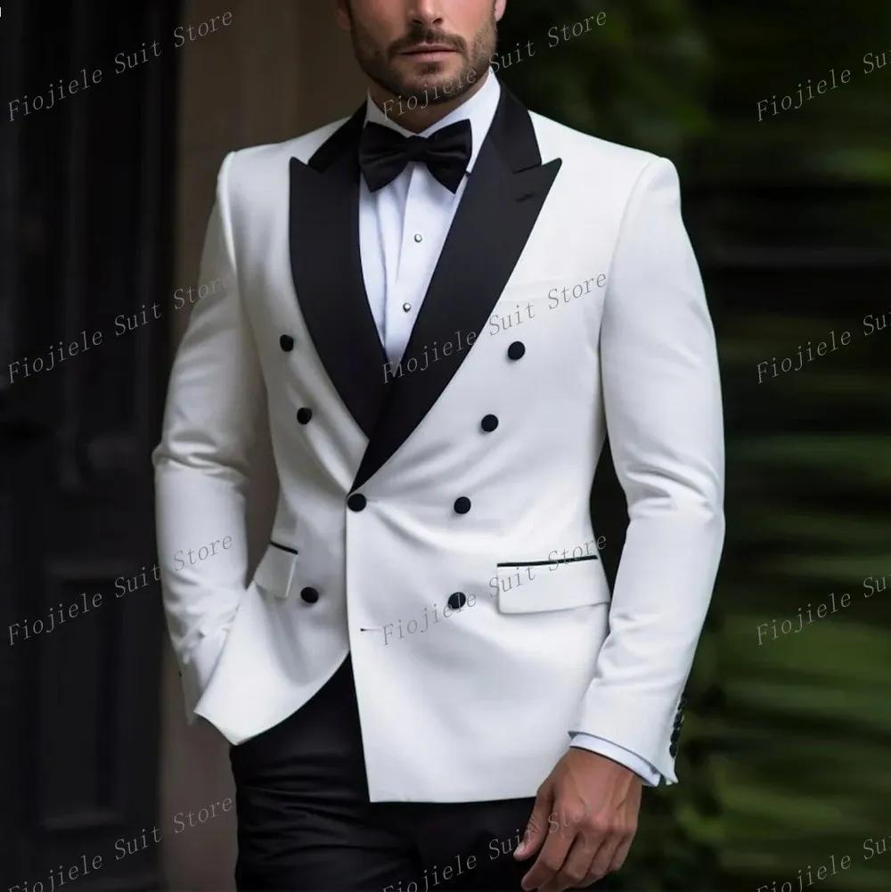 Smokings blancs et noirs pour hommes d'affaires, smokings pour marié, marié, garçon d'honneur, fête 