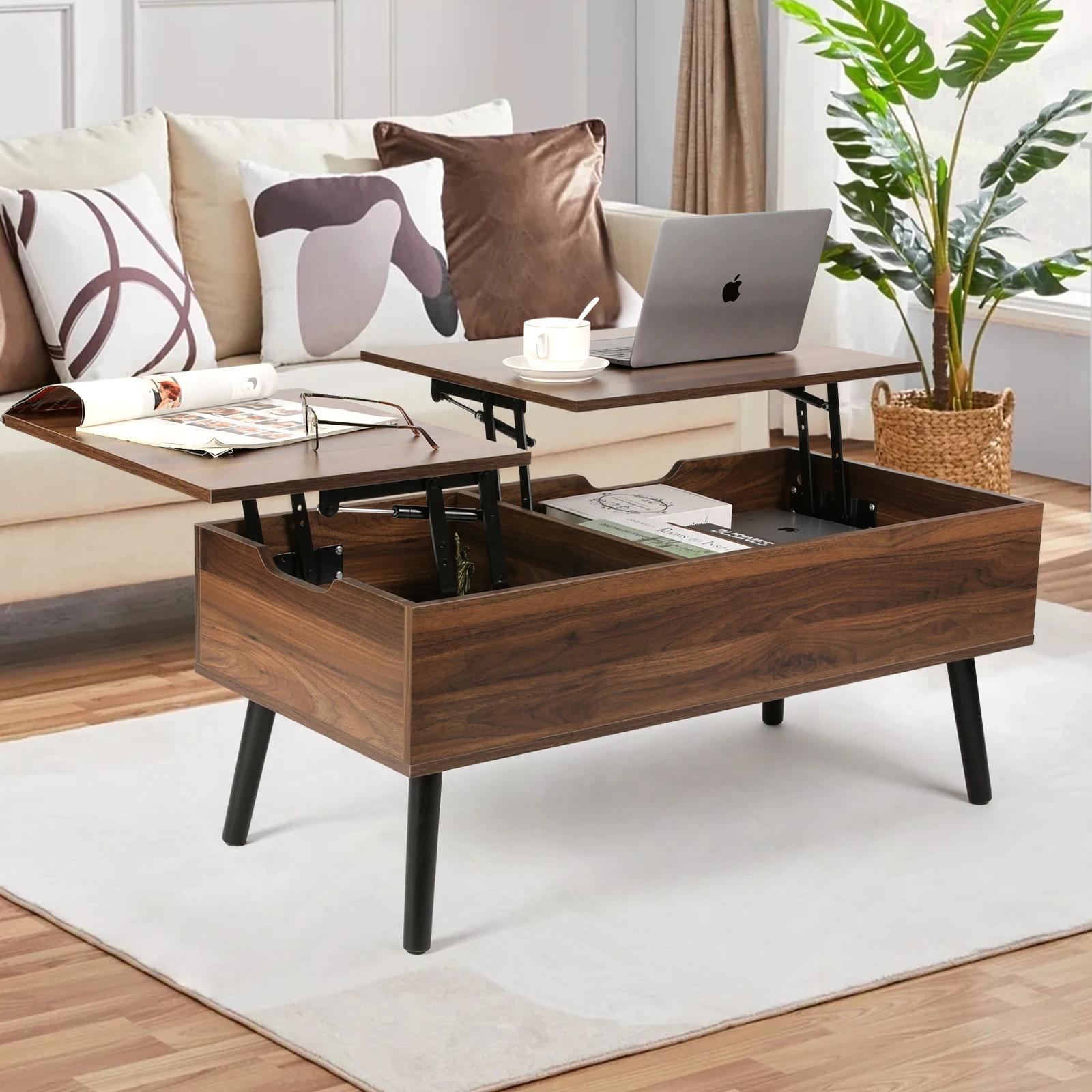 VOWNER-Table Basse artificiel évatrice avec Compartiment de Rangement Mathié et Caché, Plateau de Ta