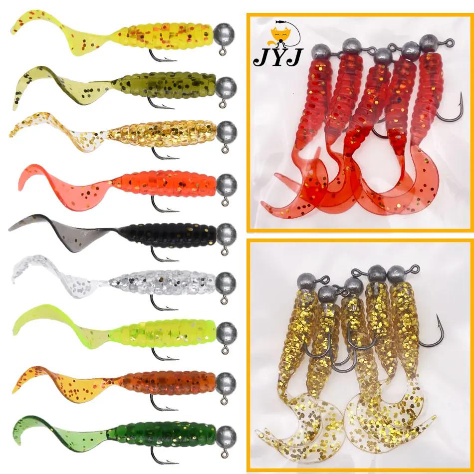 JYJ 5 pièces/sac 1g jig crochet avec 4cm pêche grub ver mouche doux petit leurre appât artificiel ma