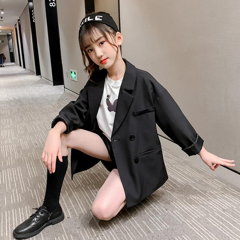 Blazer élégant pour enfants, couleur noire, veste de mariage pour filles, style anglais, vêtements f