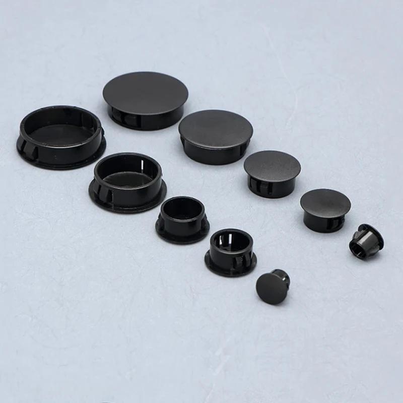 Bouchons Ronds Noirs en Plastique à Encliqueter, Couvercles pour Trous de Meubles et de Bureau, 5/5/