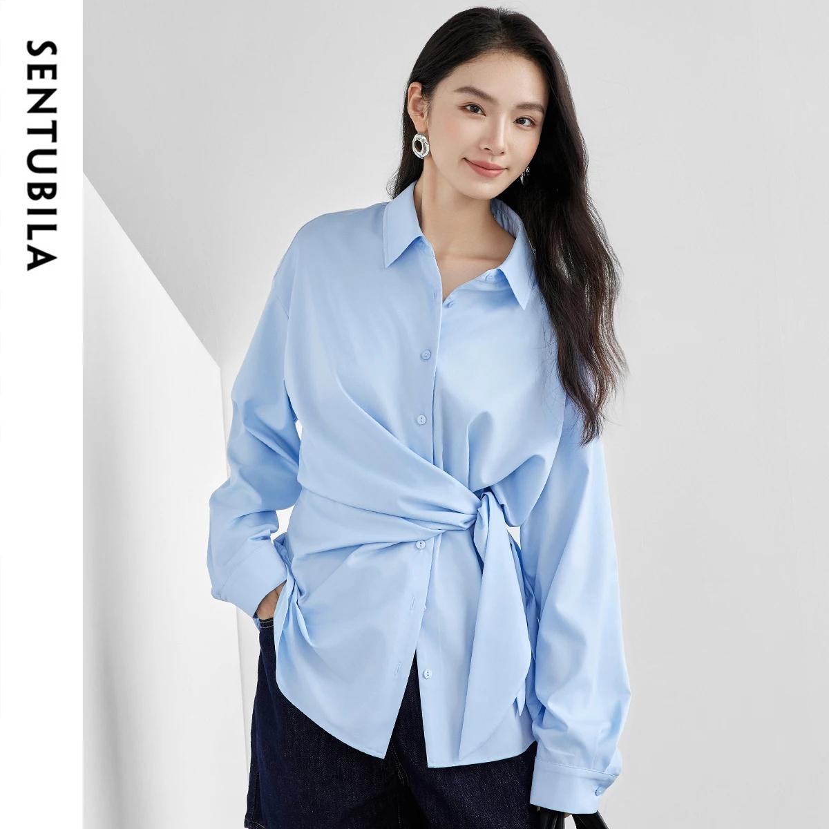 Chemisier femme à lacets SENTUBILA, nouvelle collection printemps, style bureau, uni, décontracté, s