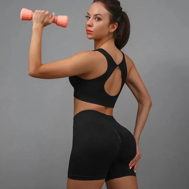 Short de yoga taille haute femme - Collants fitness étirés pour gymnastique, running, entraînement