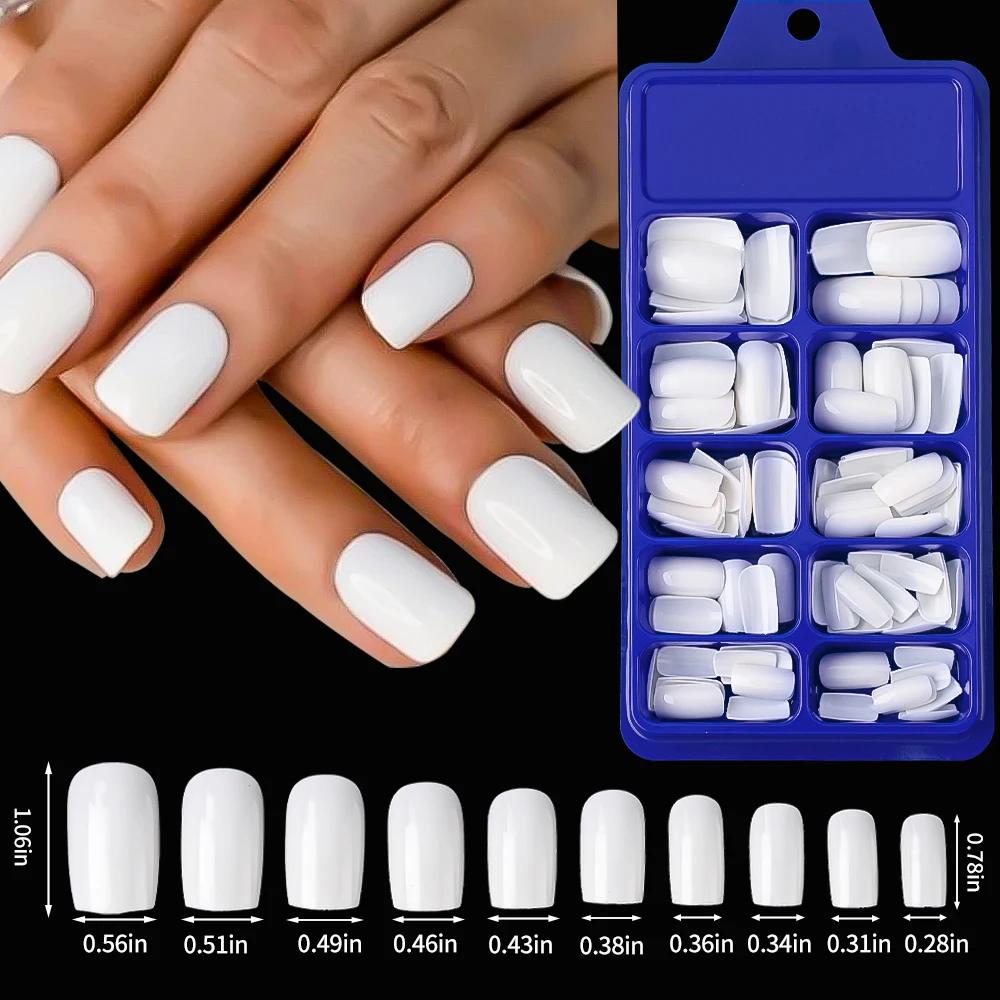 100 pièces blanc moyen carré faux ongles couverture complète acrylique artificiel faux ongles consei