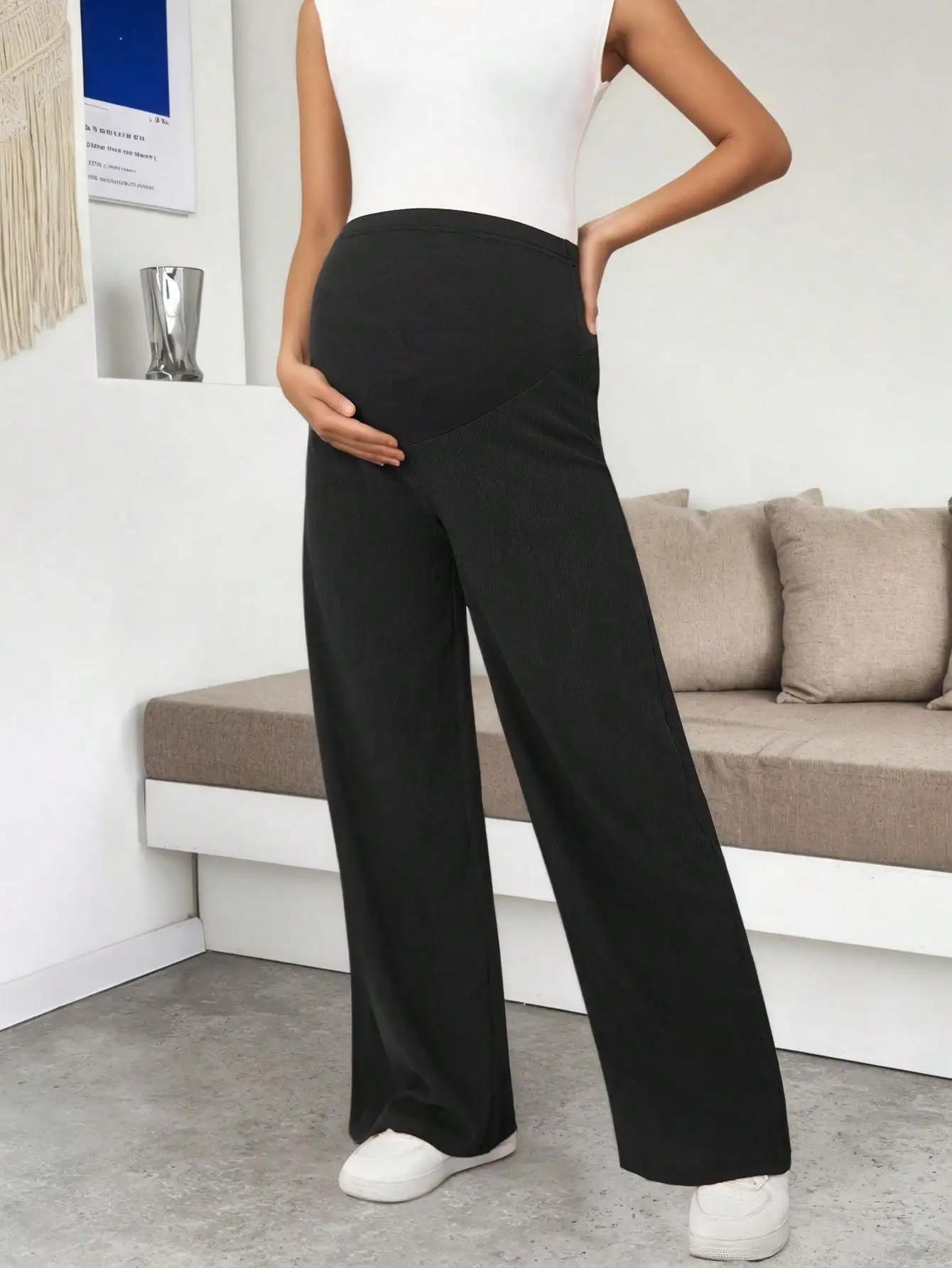 Leggings de maternité noirs pour femmes, à porter sous les robes, coupe large, taille haute, confort