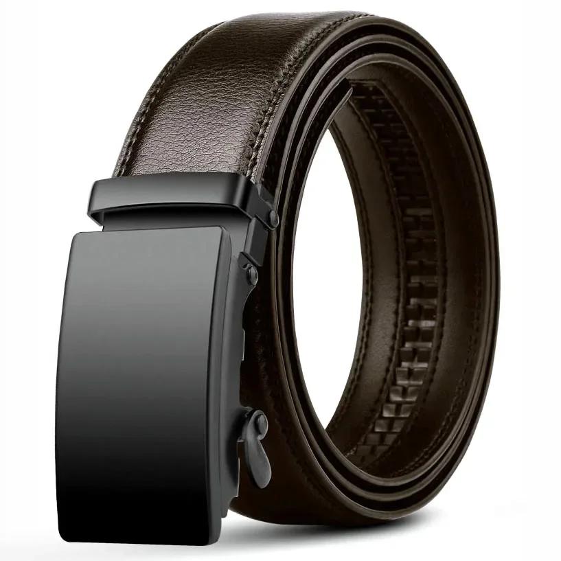 Ceinture automatique en cuir PU pour hommes, célèbre marque, affaires, sangles de taille, noir, jean