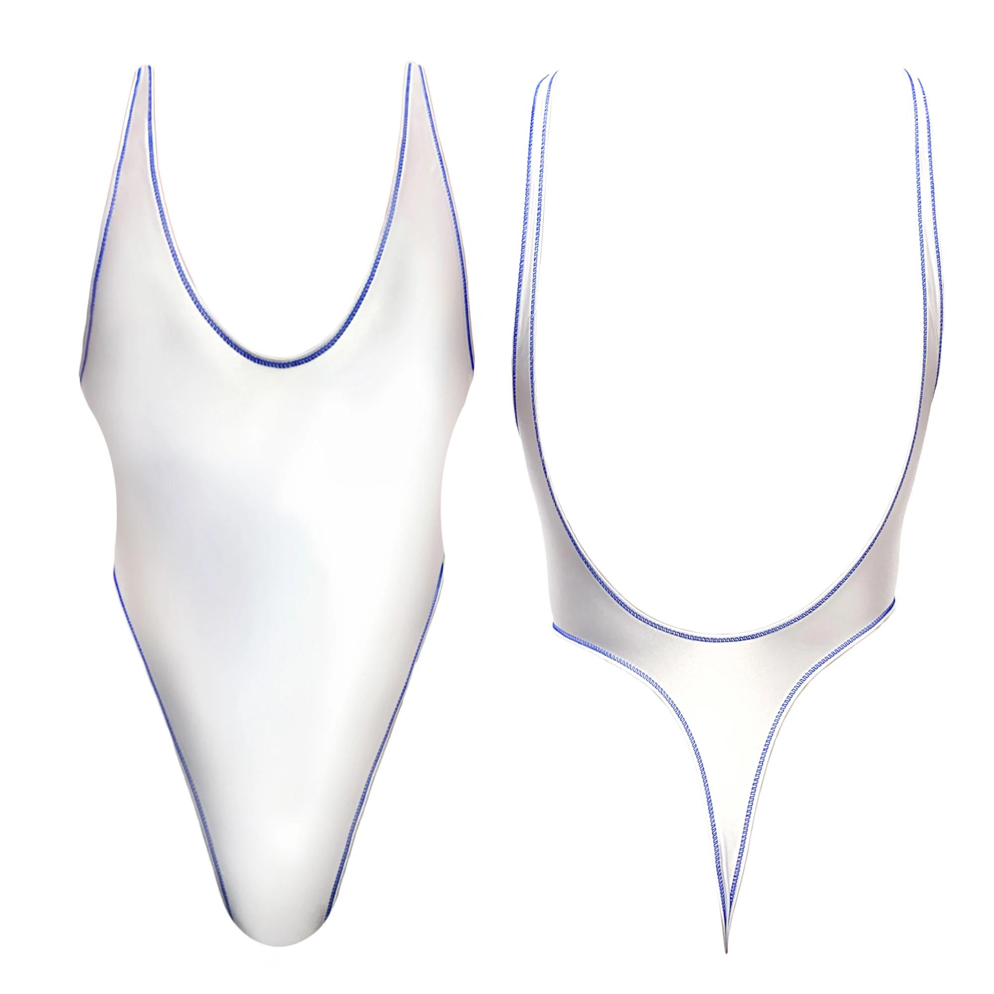 Maillot de bain une pièce en satin brillant, collants masqués, bikini à haute élasticité et huileux 