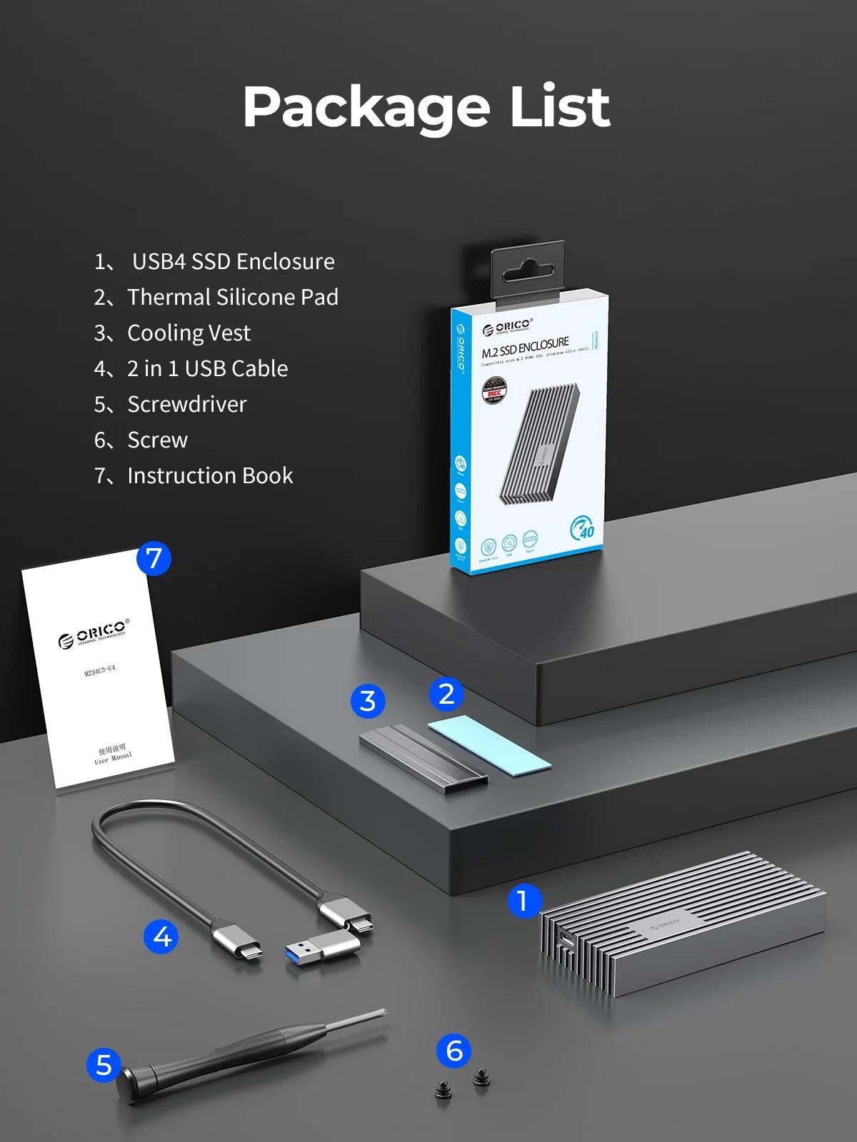 ORICO-Boîtier externe SSD NVMe M.2, USB 4, 40Gbps, PCIe 3.0x4, 20Gbps, 10Gbps, compatible avec Thund