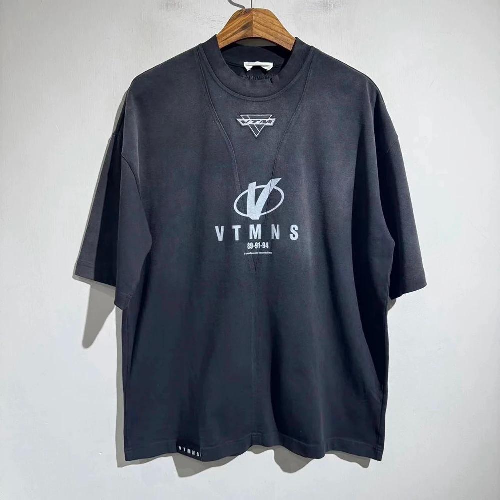 T-shirt Homme Oversize Y2K en Coton Lourd Lavé avec Logo VT – Style Décontracté Vintage Streetwear