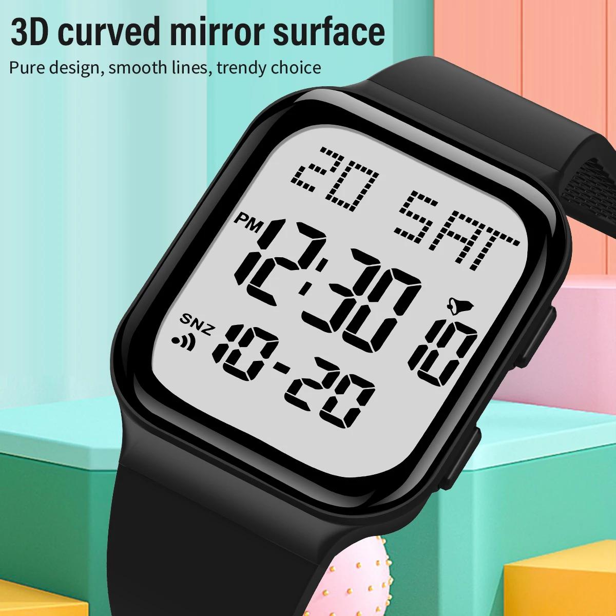 Montre d'étudiant mode montre de sport décontractée LED lumineux étanche affichage numérique montre 