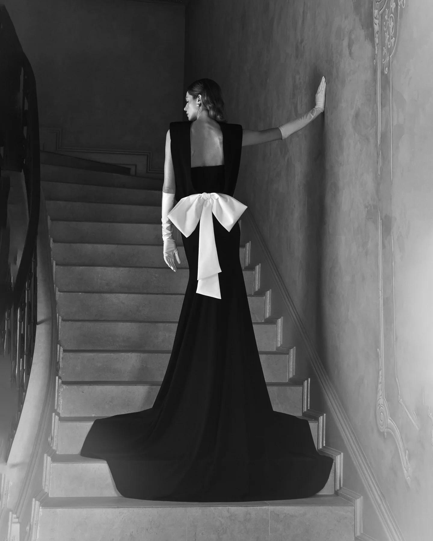 Robe de soirée sirène noire fluide sans dos pour femme, robe de bal longue sans manches avec nœud bl