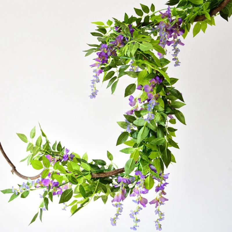 7ft 2m fleur chaîne artificielle glycine vigne guirlande plantes feuillage extérieur maison traînant