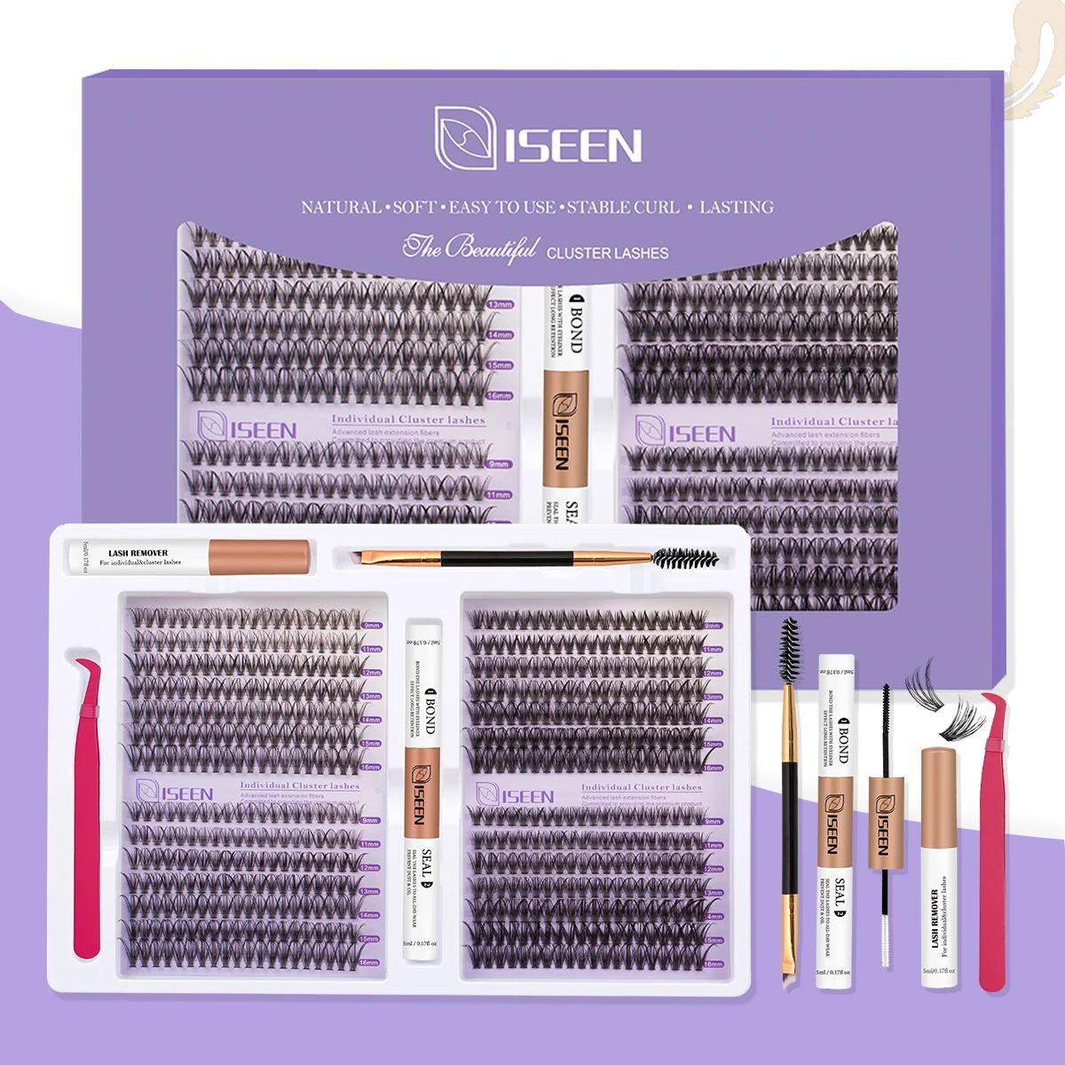 ISEEN Kit d'extension de cils 560 pièces grappes de cils 30D + 40D 9-16mm cils individuels avec pinc