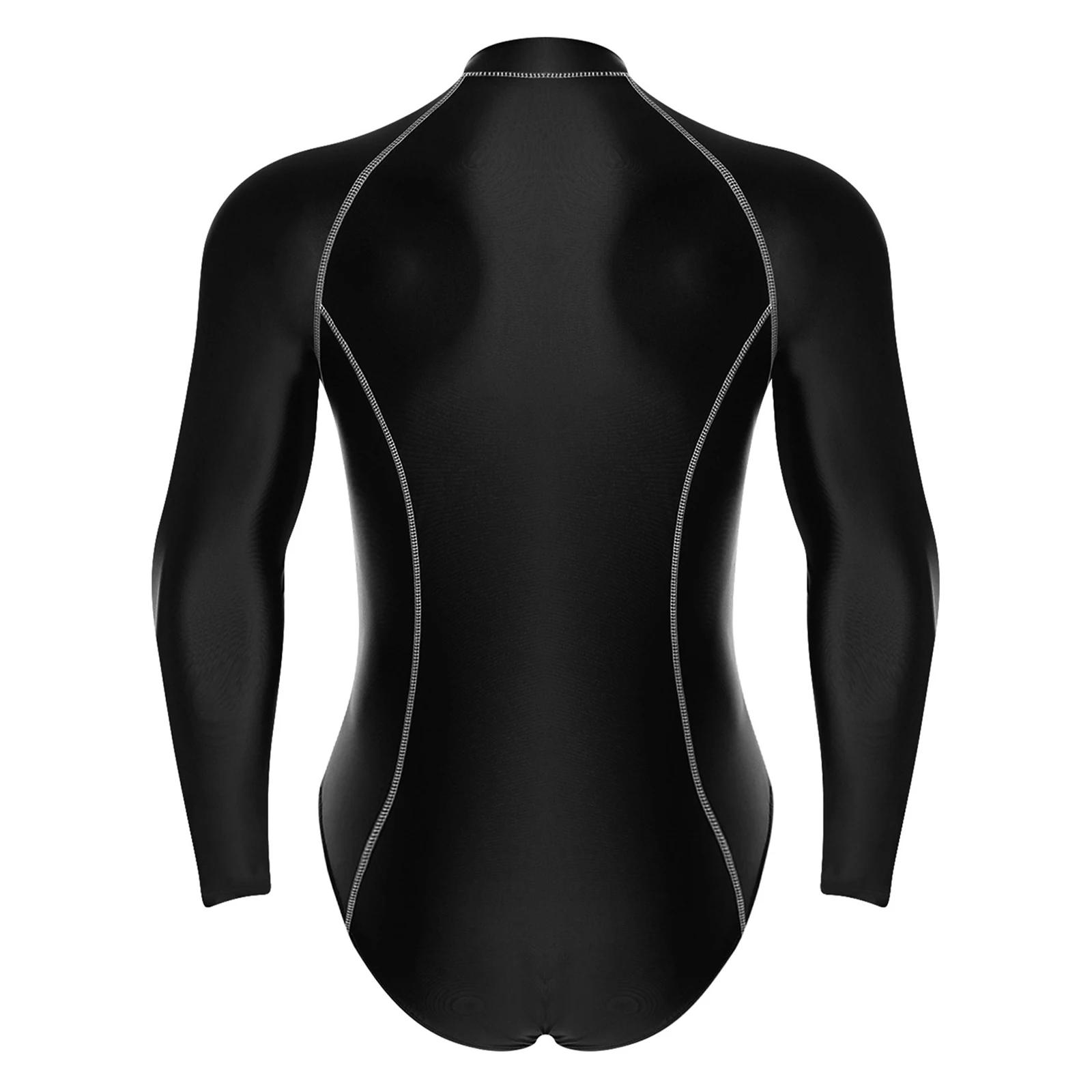 Maillot de bain une pièce brillant pour hommes, protection contre les éruptions cutanées, manches lo