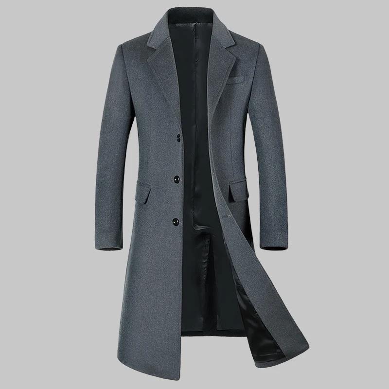 Manteau en laine pour hommes, Trench-Coat Long en coton épais au dessus du genou, de haute qualité, 