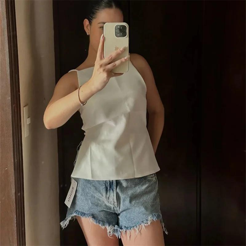 MUJER 2025 noir haut dos nu femme blanc sans manches haut court avec bretelles été Sexy hauts femme 