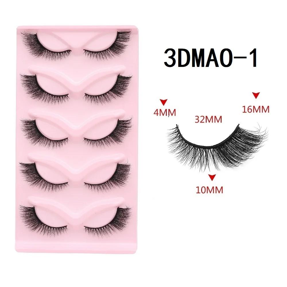GROINNEYA cils oeil de chat 3D faux cils naturels moelleux doux croix 5 paires Manga cils vaporeux E
