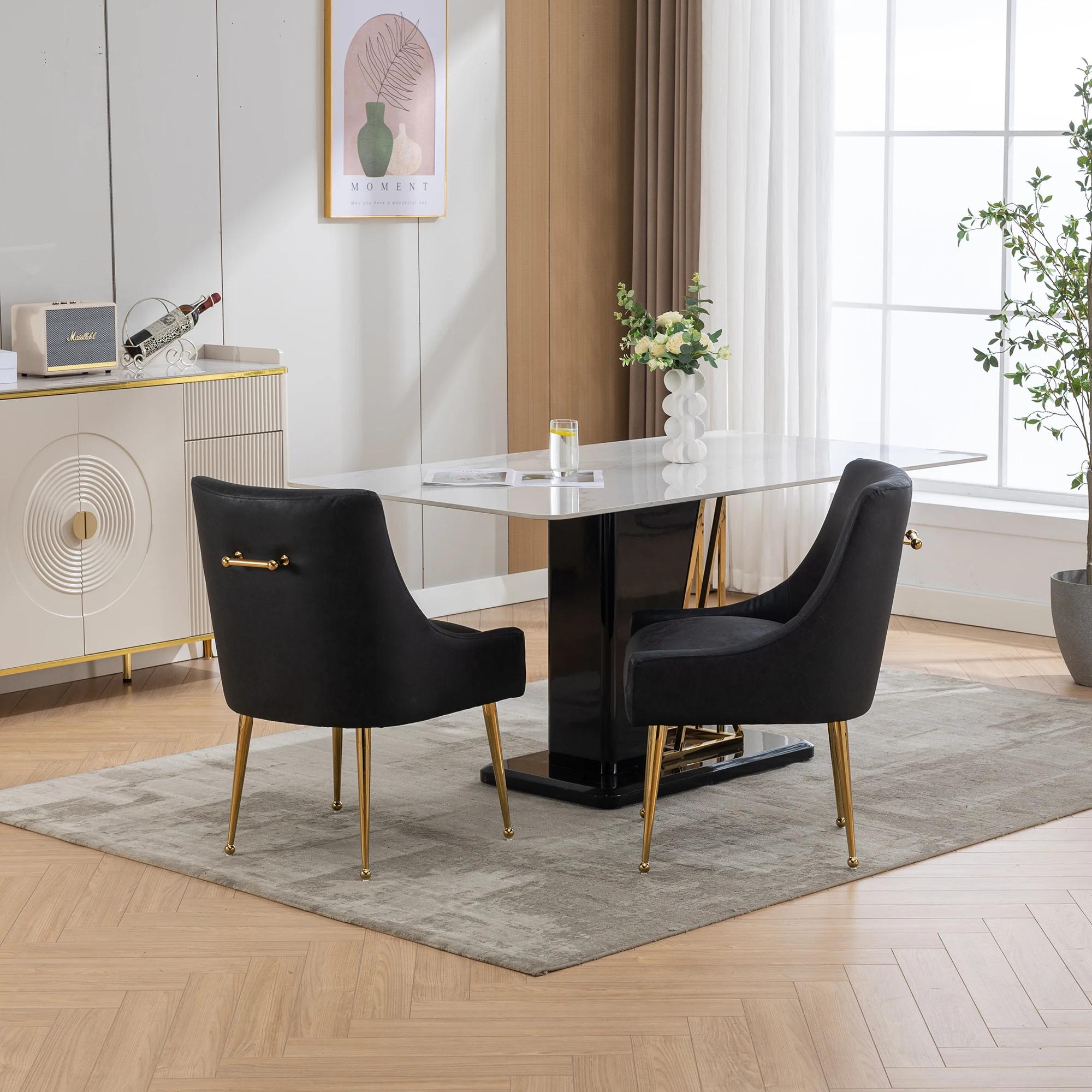 SEYNAR-Ensemble de 2 chaises de salle à manger ou coiffeuse en cuir PU Glam, avec poignée arrière