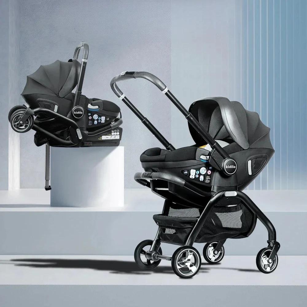 Poussette multifonctionnelle 4-en-1, siège auto pour enfant avec base ISOFIX, poussette portable, po