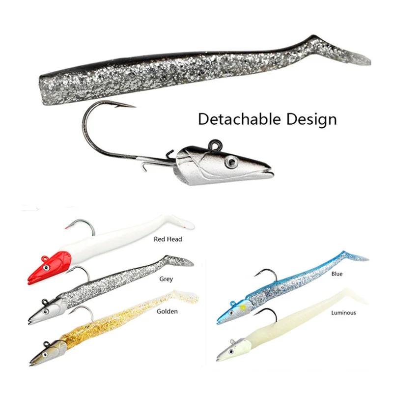 5 pièces Silicone souple lumineux poisson fou sable anguille Wobbler appât leurre de pêche avec croc
