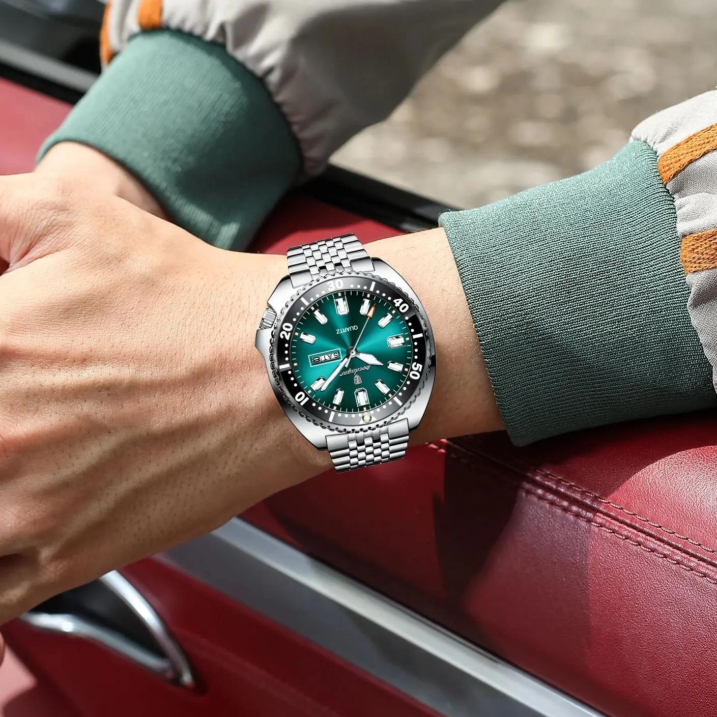 POEDAGAR luxe hommes d'affaires montre Date semaine étanche lumineux homme montre-bracelet Sport en 