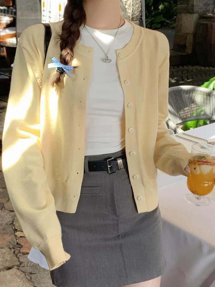 Cardigan à manches longues et col rond pour femme, tricot boutonné, simple boutonnage, printemps-aut