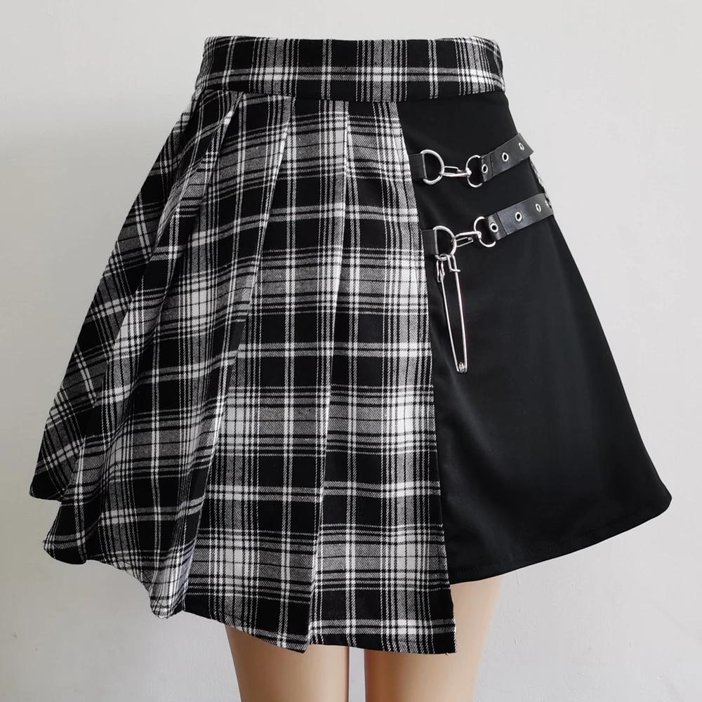 Gothique doux femmes jupe plissée mode Plaid Mini taille haute Chic jupe Kawaii été décontracté dame