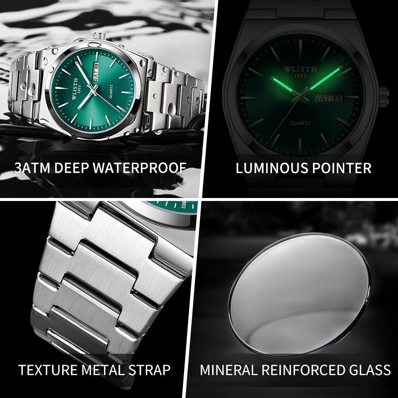 Homme montre montre à Quartz de luxe étanche lumineux Date semaine en acier inoxydable montre pour h