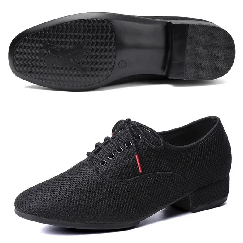 Chaussures de danse latine pour hommes, Salsa Jazz, salle de bal, Tango moderne, maille noire, semel