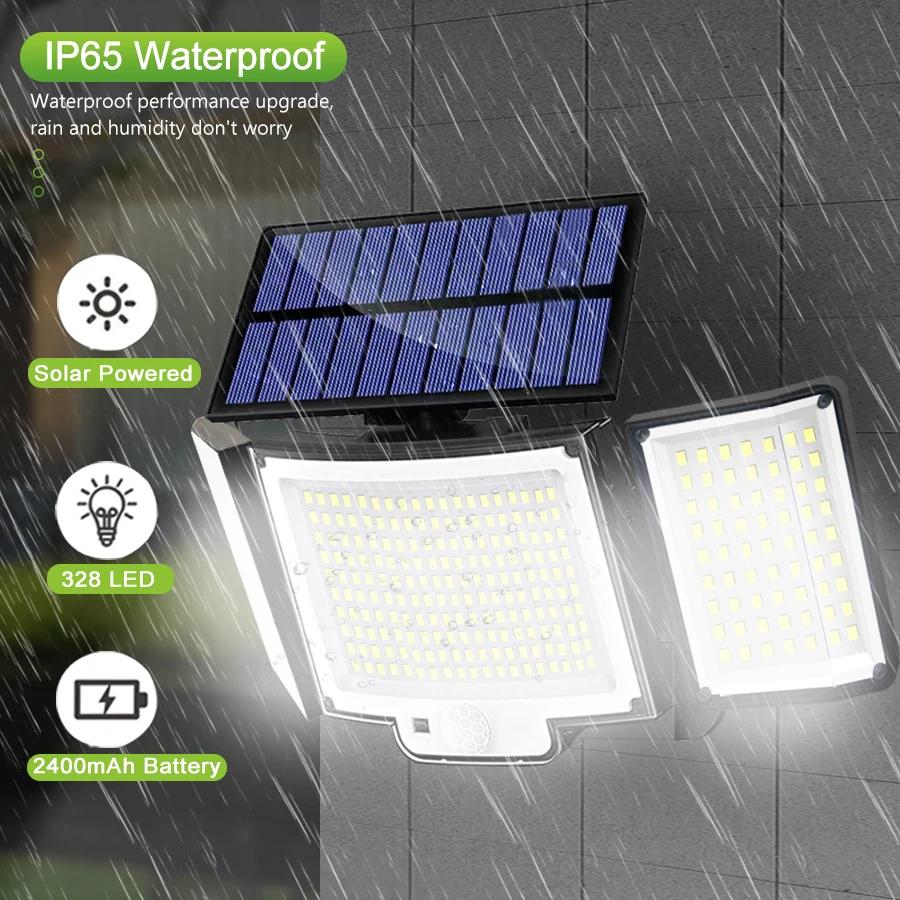 Lampes solaires étanches avec détecteur de mouvement pour jardin, projecteurs de sécurité, extérieur