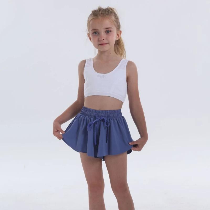 Shorts pour enfants filles Shorts papillon fluides athlétiques 2 en 1 jupes de course courtes joie T
