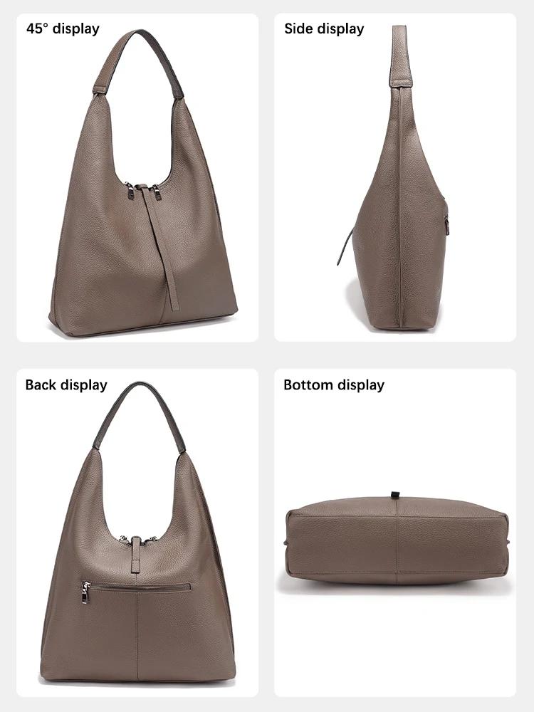Zency – sac Hobo à bandoulière en cuir véritable pour femme, sac de Shopping de grande capacité en c