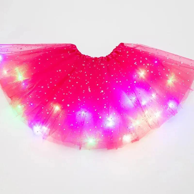 LED lumière brillante femmes Tulle étoile jupe courte Tutu Mini jupe adulte fantaisie Ballet Dancewe