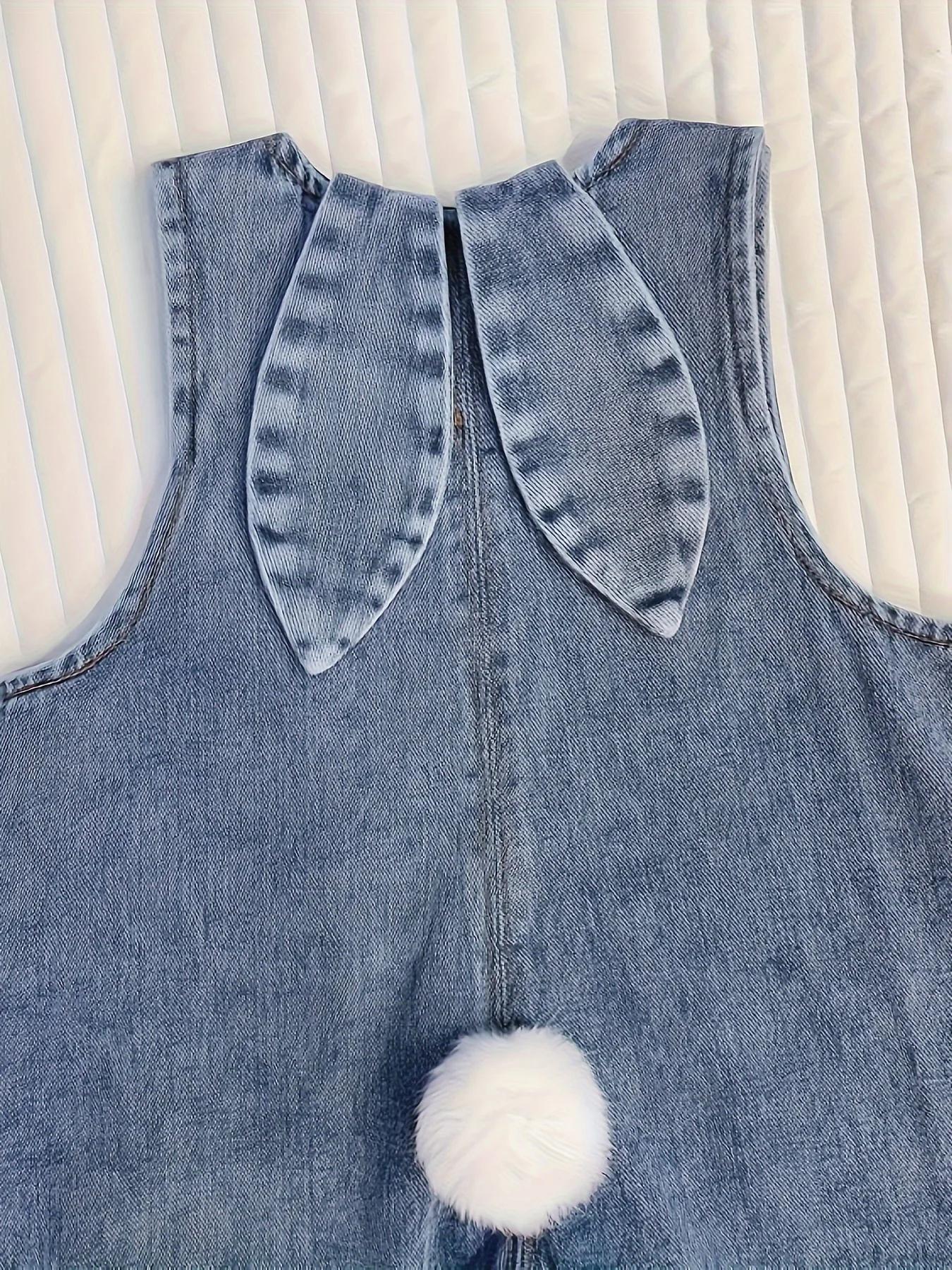 Pantalons cargo en denim pour enfants mignons avec détail d'oreille de lapin – Polyester élégant et 