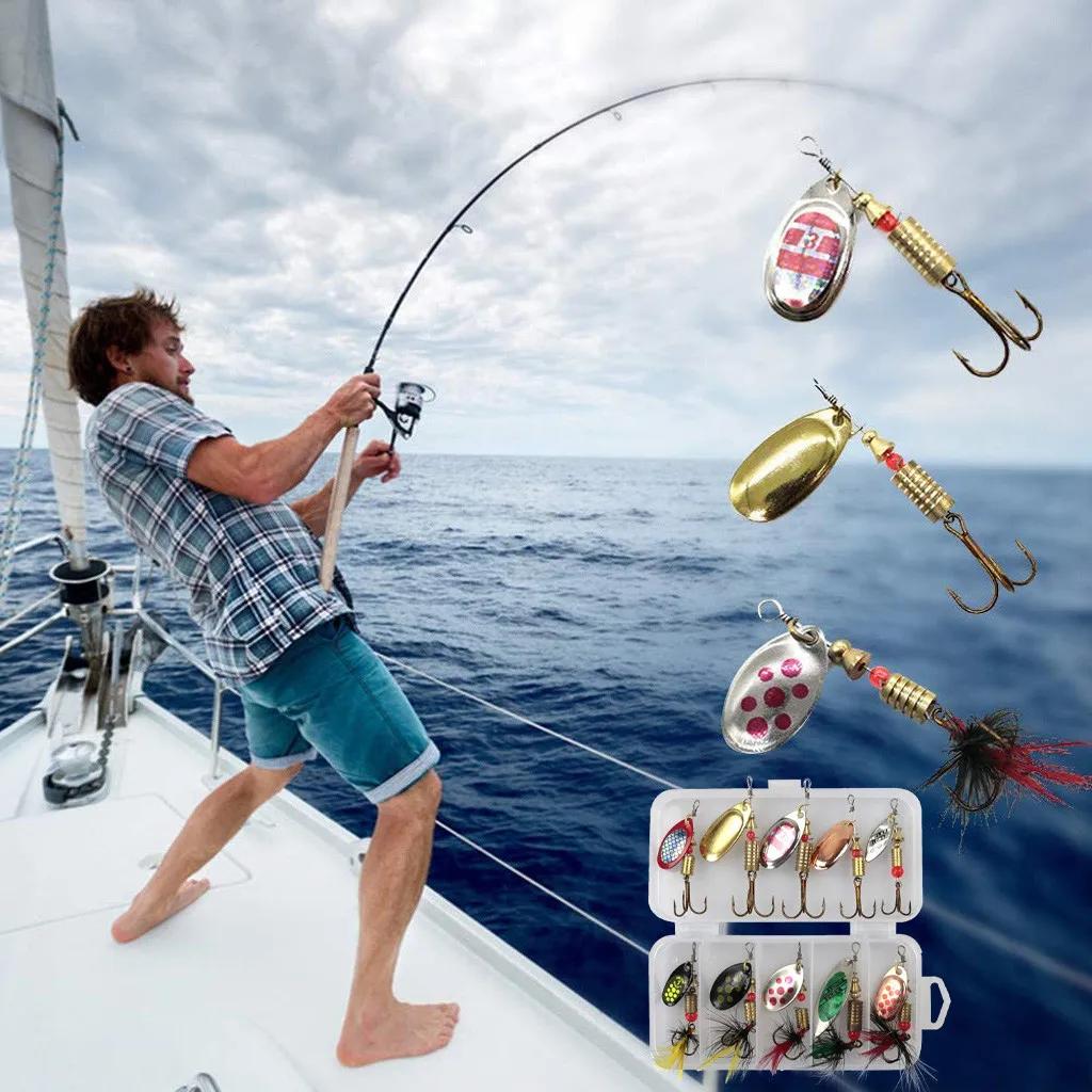 10 pièces en boîte cuillère rotative Kit leurre leurres de pêche appâts artificiels hameçons en méta
