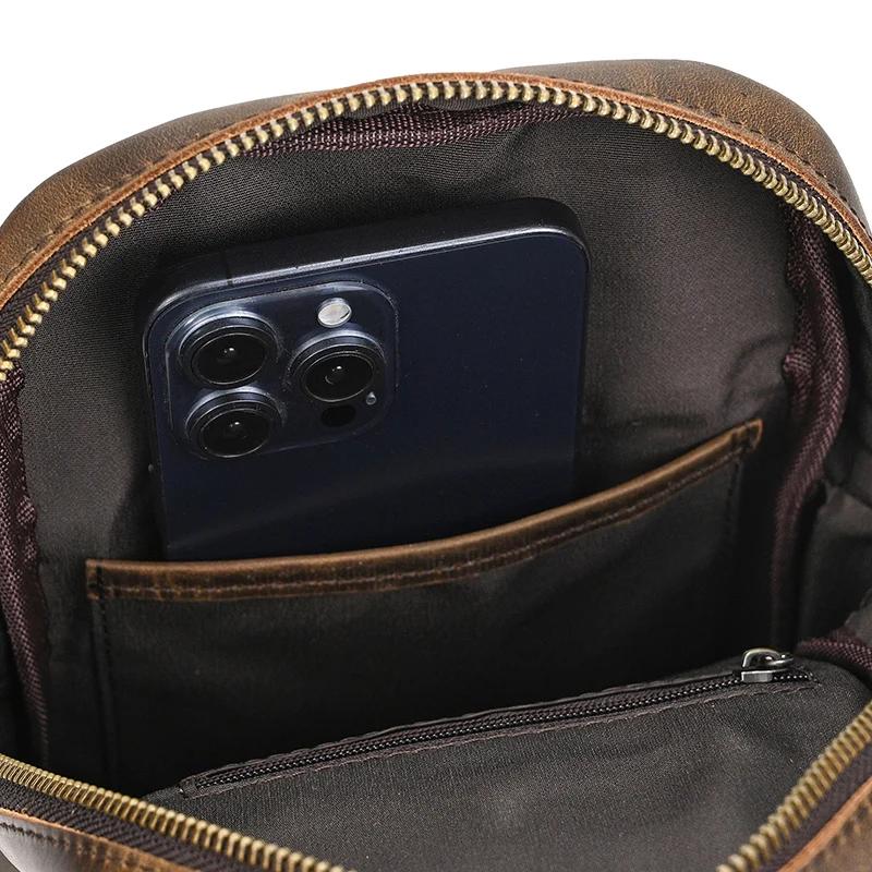 Sac de poitrine en cuir décontracté pour hommes, sacs de poitrine rétro pour hommes, sac à bandouliè
