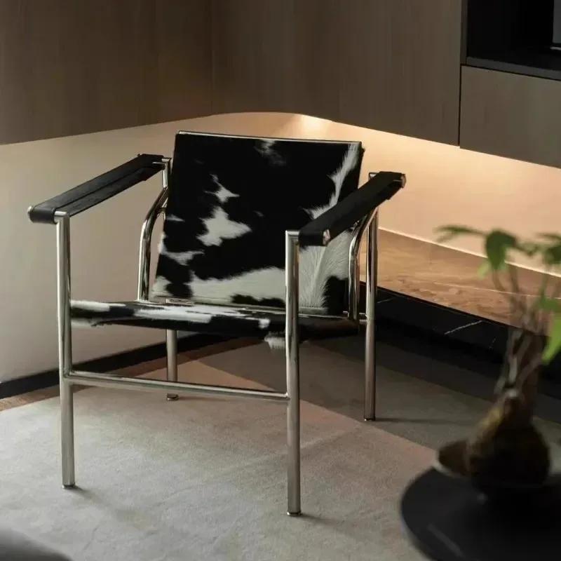 Le Corbusier Style italien canapé simple chaise design Vintage chaise simple en acier inoxydable cha