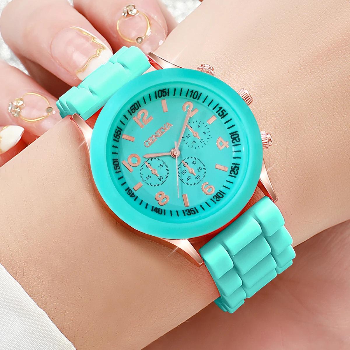 5 pièces montres pour femmes mode bracelet en Silicone ensemble de montre à Quartz analogique (sans 