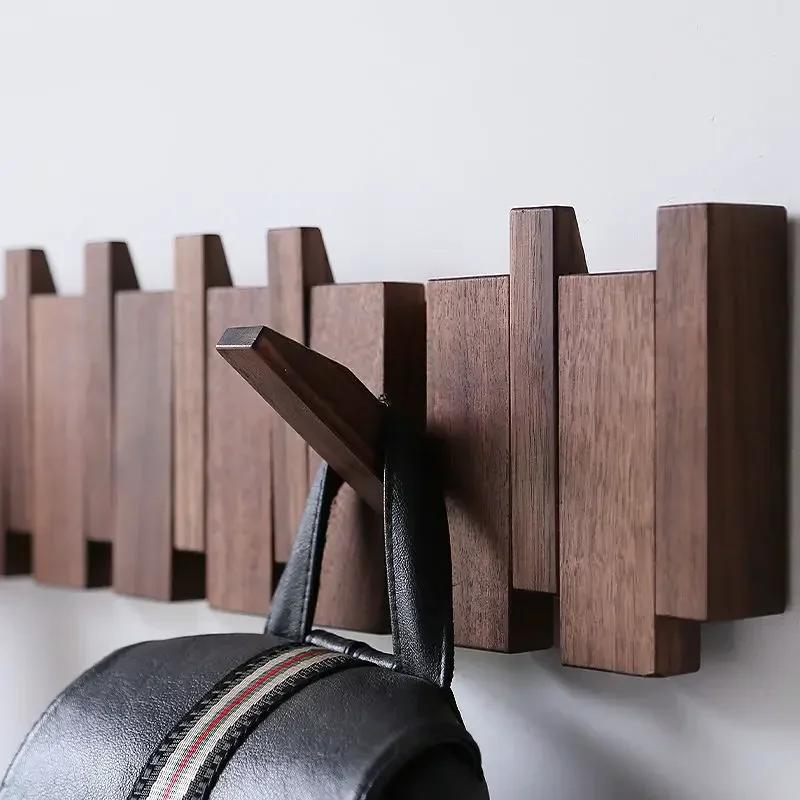 Porte-manteau mural en noyer noir, crochet à vêtements en bois massif, porte d'entrée, porte-manteau