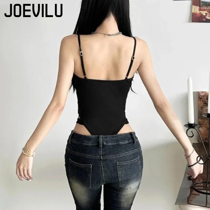 Body noir Y2K pour femmes, ajouré, Sexy, hauts sans manche, bretelles Spaghetti, Streetwear, combina