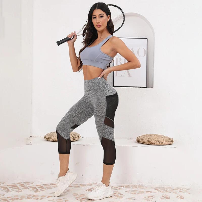 TUNIControl-Pantalon de yoga taille haute en maille pour femme, capri d'entraînement avec poches