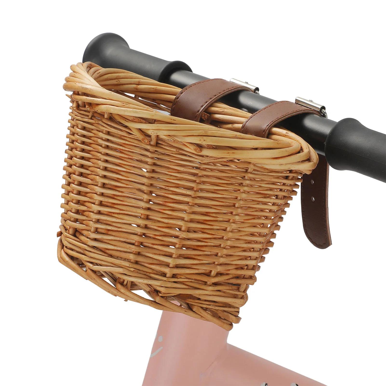 Panier de vélo pour enfants, paniers de vélo en osier en forme de D, panier de rangement avant pour 