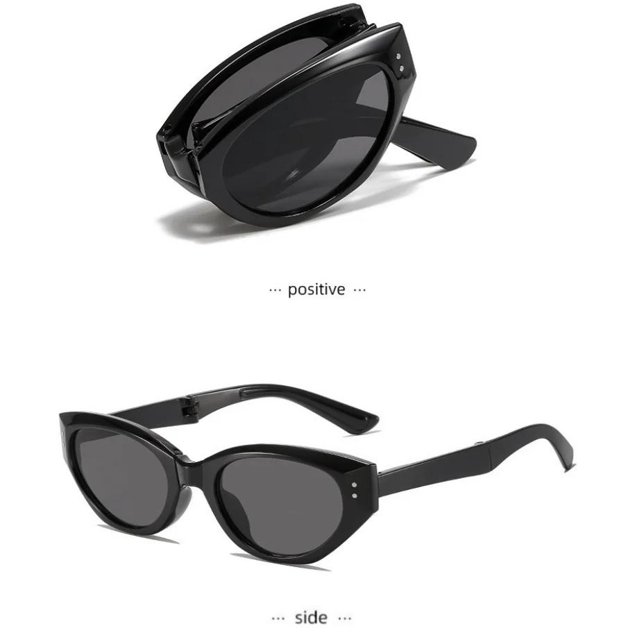 Lunettes ovales minimalistes œil de chat pour femmes, lunettes de soleil pliantes d'extérieur, ombra