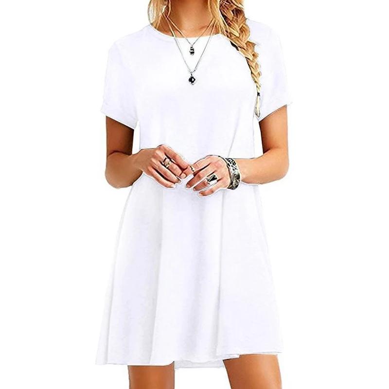 Femmes décontracté à manches courtes t-shirt robe Vintage col rond imprimé Mini robe ample élégant S