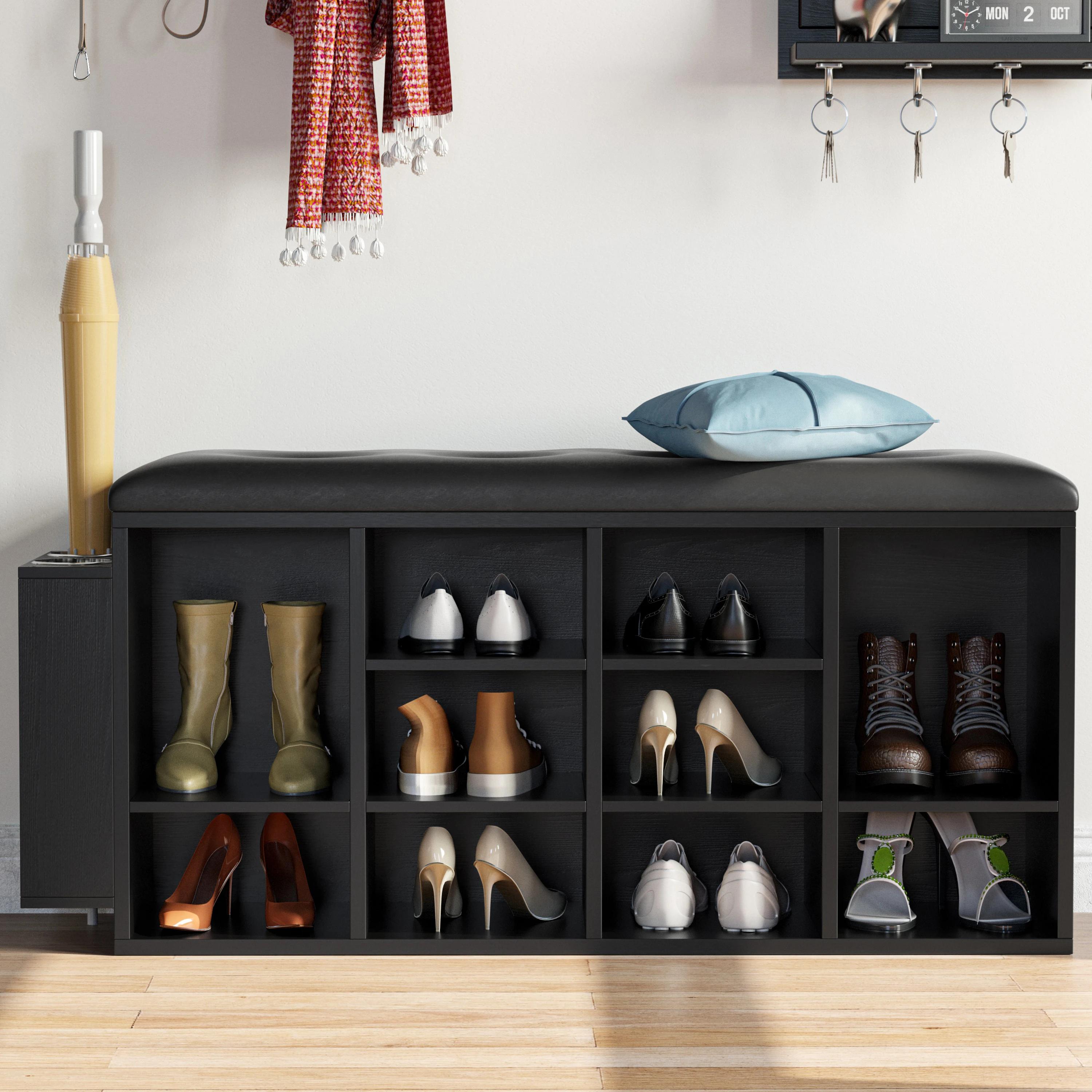 IlearCK-Banc à chaussures en cuir PU, meuble de rangement pour entrée, 10 cubes, chaussures Cubby T1