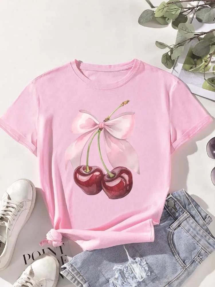 Mode cerise imprimé femmes T-Shirt à manches courtes col rond décontracté hauts pour l'été printemps