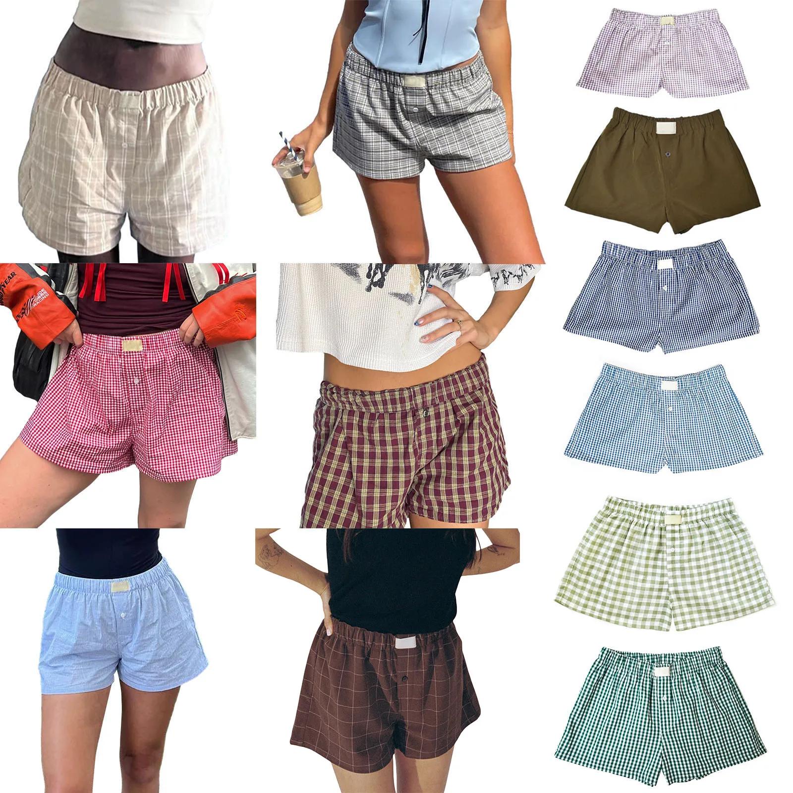 Y2K – vêtements de détente rétro pour femmes, imprimé écossais, élastique, taille basse, bouton sur 