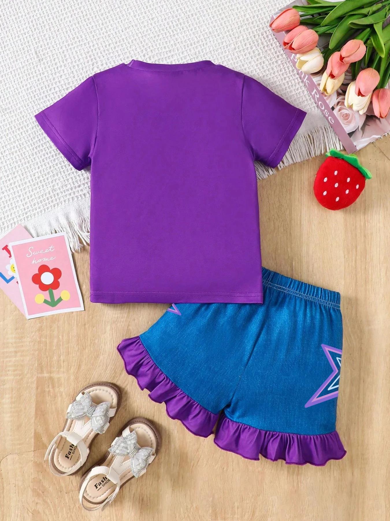 Ensemble décontracté d'été pour filles, 2 pièces, imprimé K-POP Anime, t-shirt à manches courtes et 