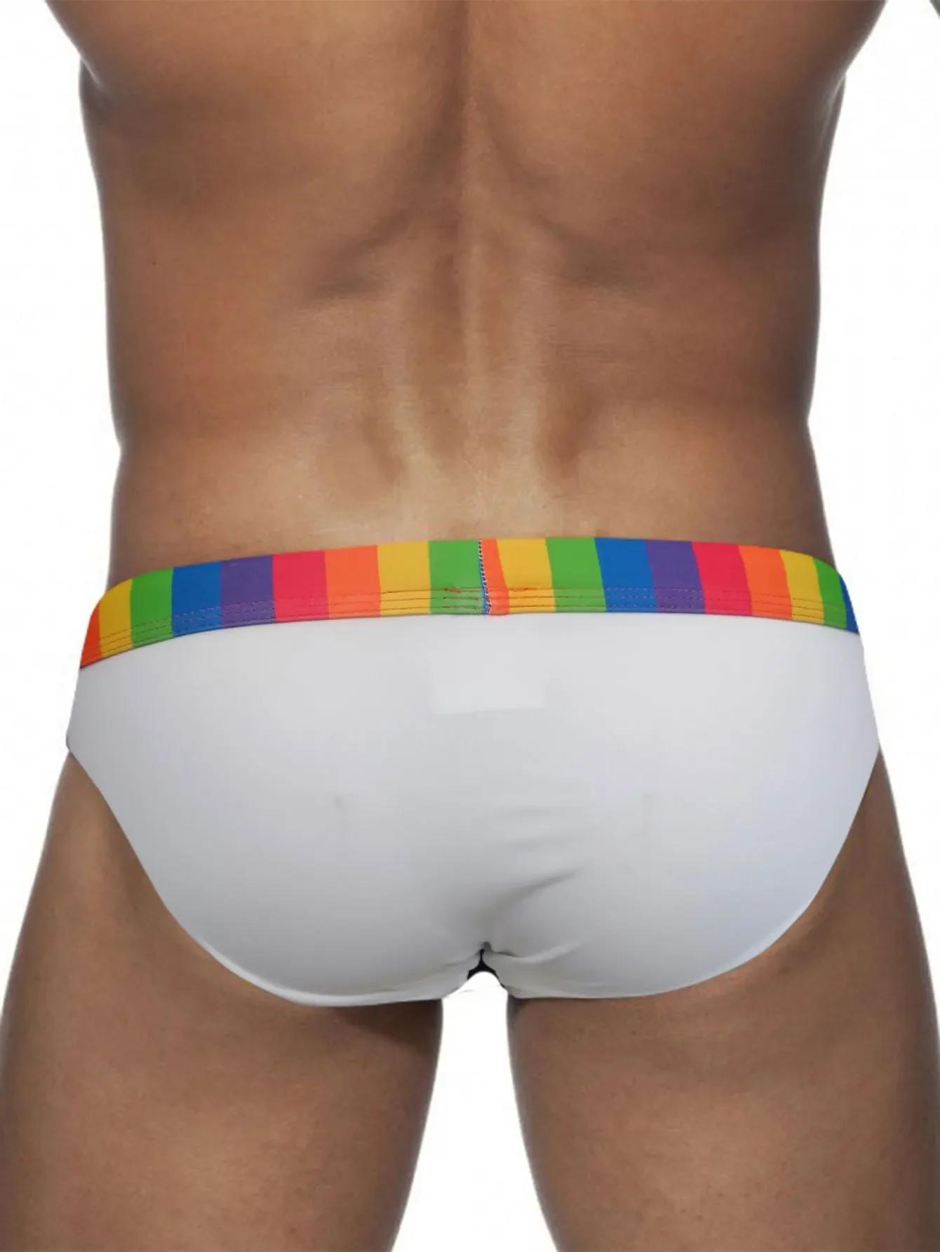 Maillot de bain à rayures arc-en-ciel pour homme, slip de bain sexy, poudres de contour, bikini, sho